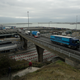 A truck, at right, takes part in a no-deal Brexit test, by driving through Dover near the ferry port on Jan. 7.